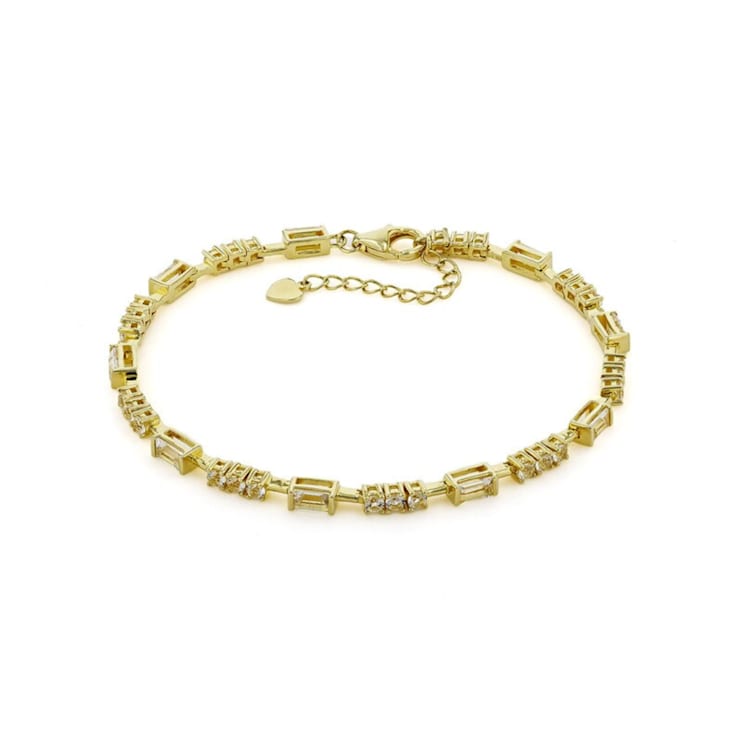 Baguette and Round White Topaz Baguette 14K Yellow Gold Over Sterling
Silver Bracelet