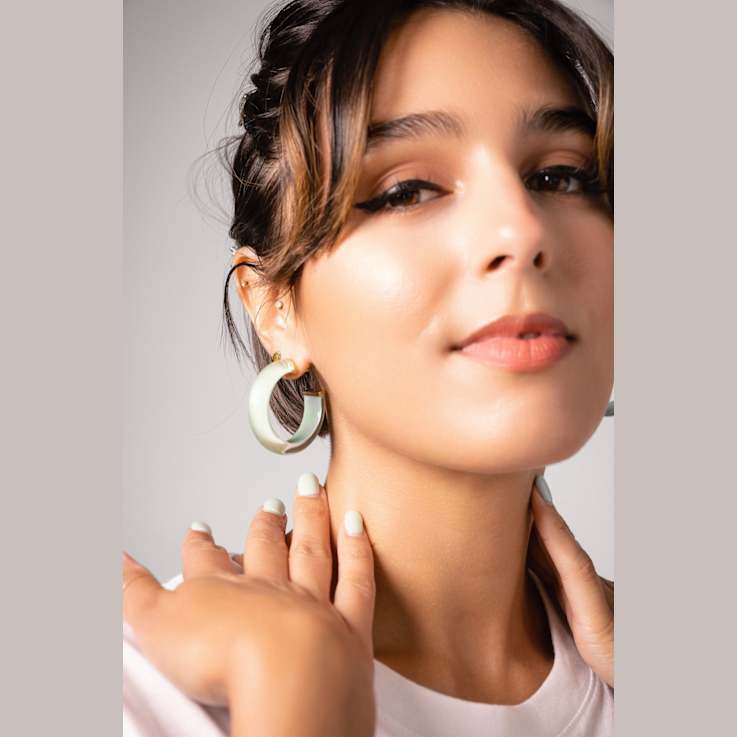 14K Yellow Gold Over Sterling Silver Small Illusion Acrylic Hoop
Earrings in Rose Gold Color