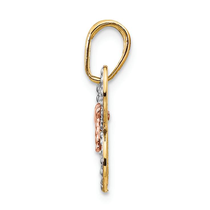 14k Tri-color Gold Diamond-Cut Butterfly Pendant