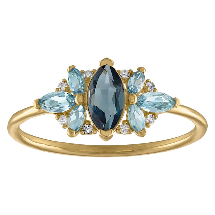 10K Yellow Gold Marquise Multi-color Blue Topaz Ring .45ctw