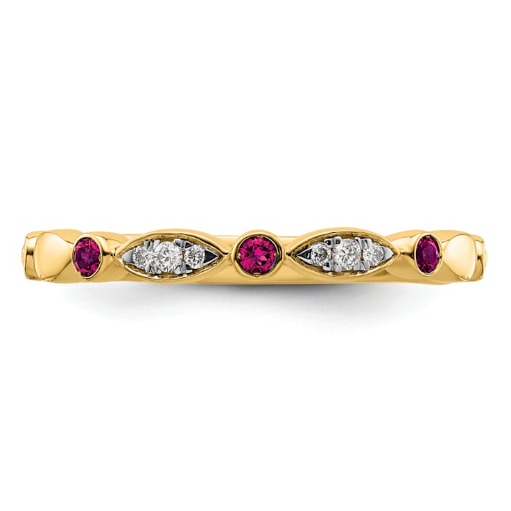 14K Yellow Gold Stackable Expressions Lab Created Ruby and Diamond Ring 0.096ctw