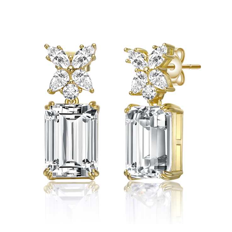 Baguette CZ Cluster Drop Earrings In 14K Gold Over Brass