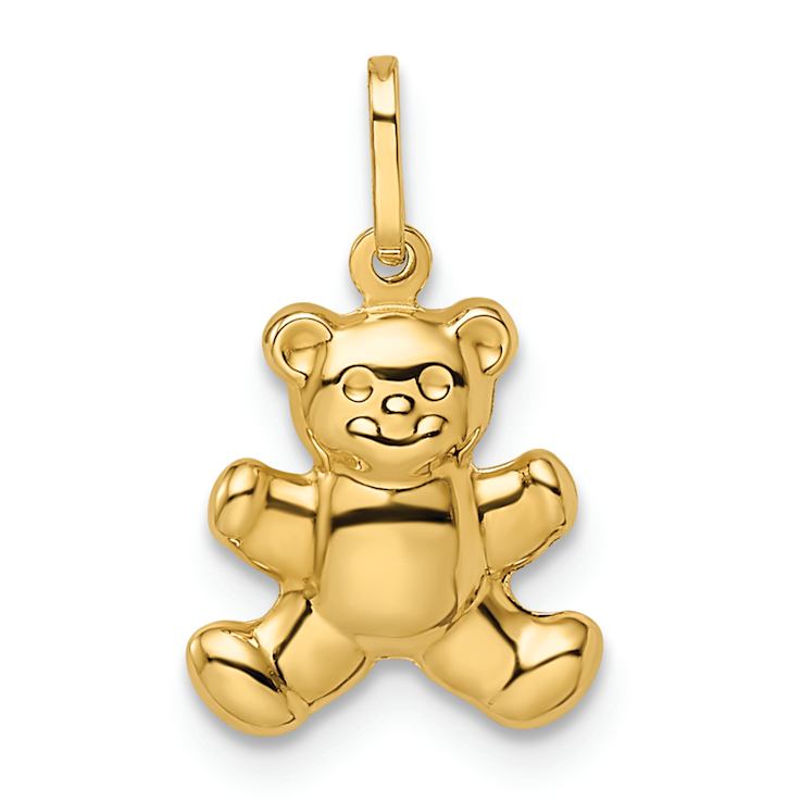 14k Yellow Gold Polished 3D Reversible Puffed Teddy Bear Pendant