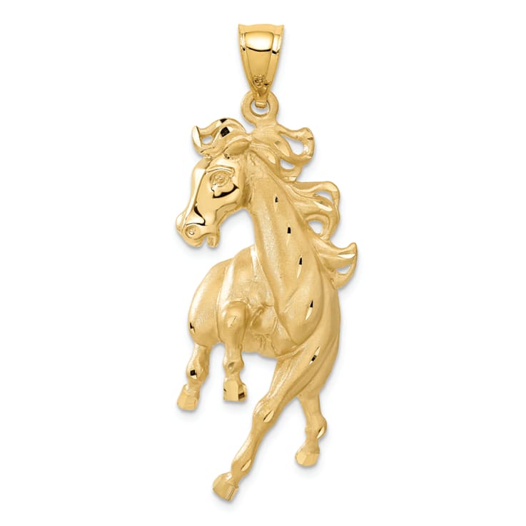 14k Yellow Gold Polished Brushed and Diamond-Cut Horse Pendant