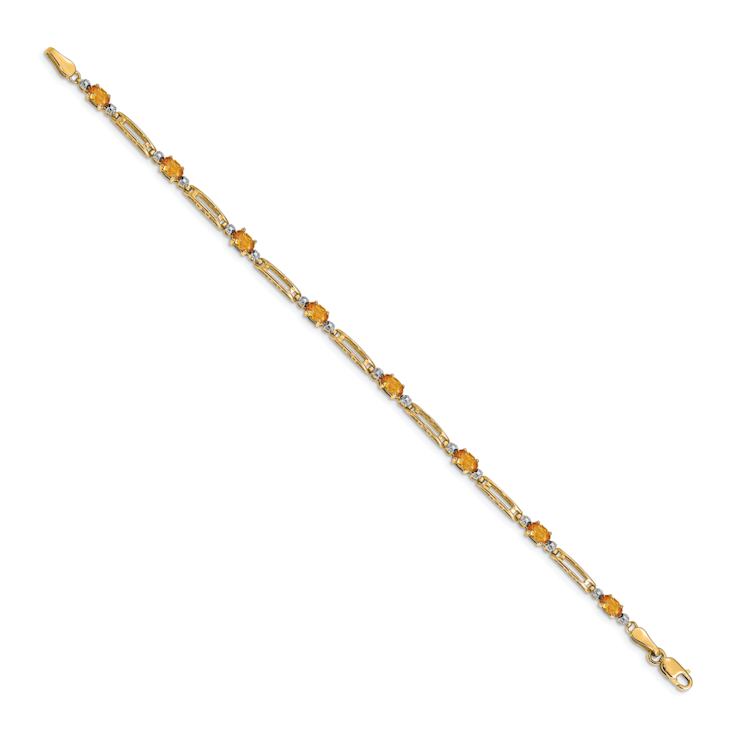 10k Yellow Gold and Rhodium Over 10k Yellow Gold Diamond and Citrine Bracelet