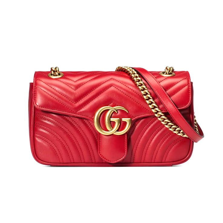 【GUCCI】Gucci small gg marmont camera bag (red)【ランク:A】 Gucci Small GG Marmont in Red Camera Bag with Flap Closure