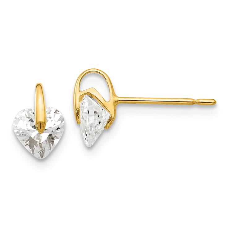 14k Yellow Gold Children's Cubic Zirconia Heart Stud Earrings