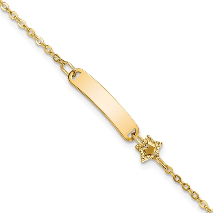 14K Yellow Gold Polished ID with Star Childrens Bracelet