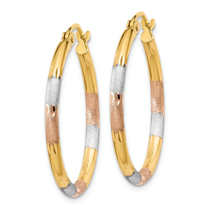 14k Yellow Gold and Rhodium Over 14k Yellow Gold Satin and Diamond-cut
7/16" Hoop Earrings