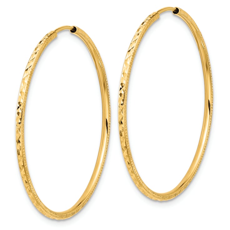 14k Yellow Gold 1 3/8" Diamond-Cut Endless Hoop Earrings
