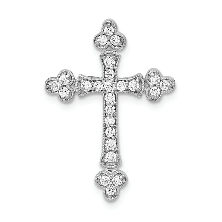 Rhodium Over 14k White Gold Textured Diamond Budded Cross Chain Slide Pendant