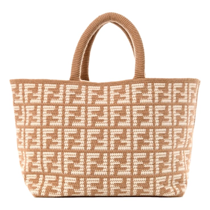 Fendi FF Cammello Beige Knitted Cashmere Large Shopper Tote Bag 14J51A