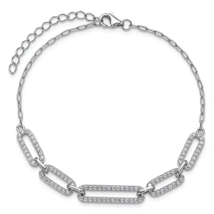 Rhodium Over Sterling Silver Polished Cubic Zirconia Link with 1.5-inch
Extension Bracelet