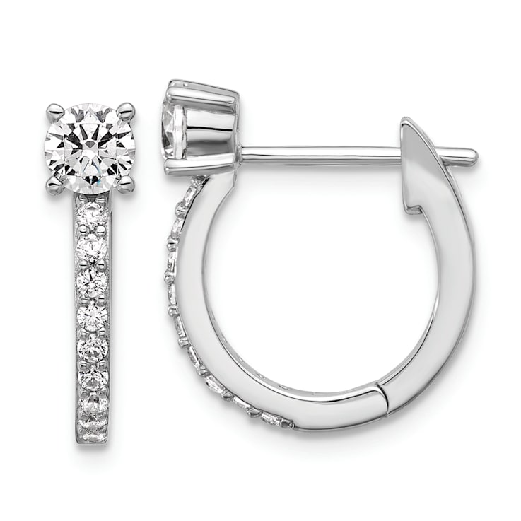 Rhodium Over Sterling Silver Polished Cubic Zirconia Hinged Round Hoop Earrings