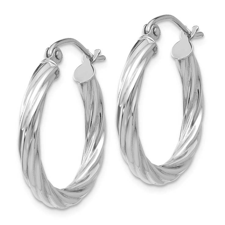 Rhodium Over 14k White Gold 9/16" Polished Twisted Hoop Earrings