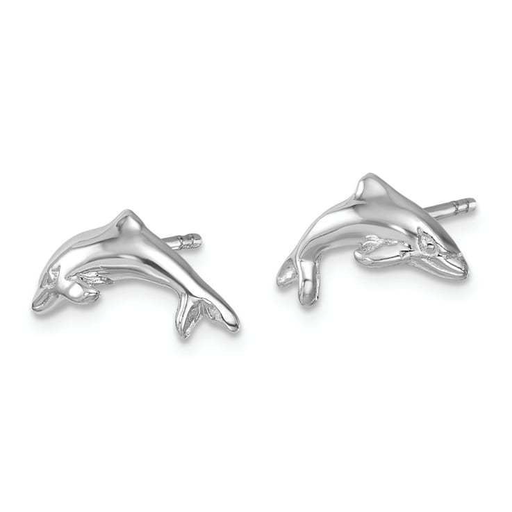 Rhodium Over Sterling Silver Polished Dolphin Post Earrings