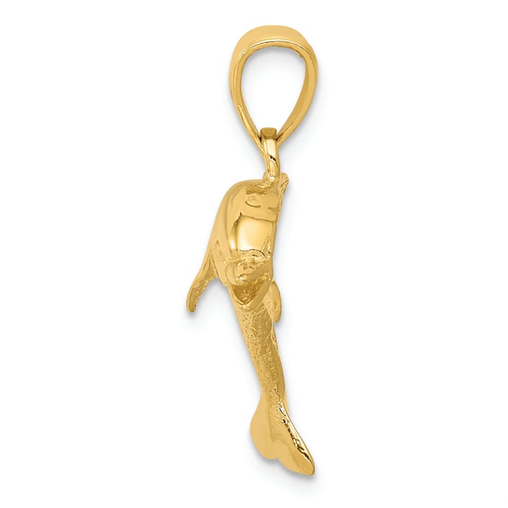 14k Yellow Gold Jumping Dolphin Pendant
