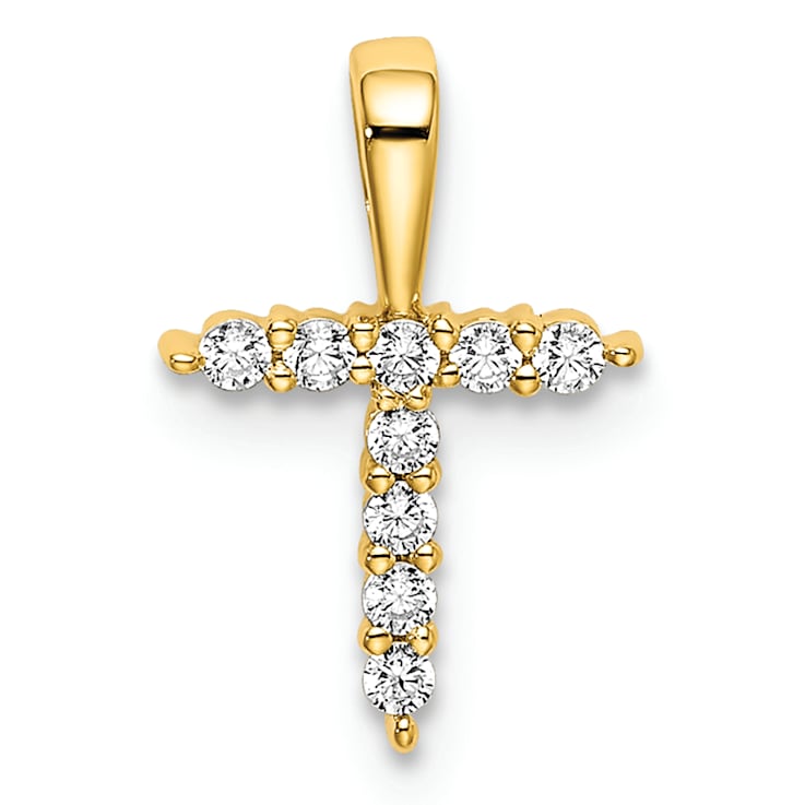 14K Yellow Gold Lab Grown Diamond Letter T Initial Pendant
