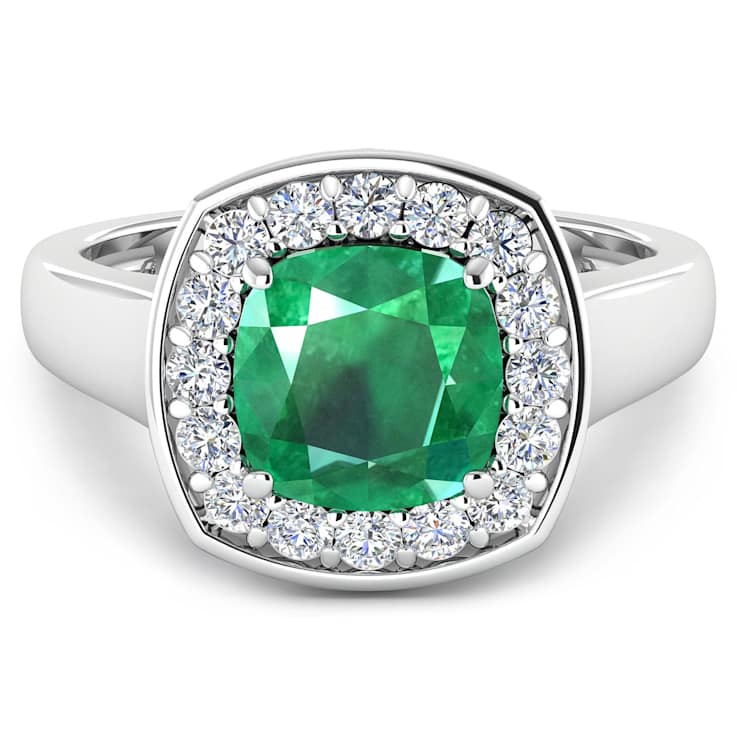 2.55ctw Green Emerald and Diamond 14K White Gold Halo Ring