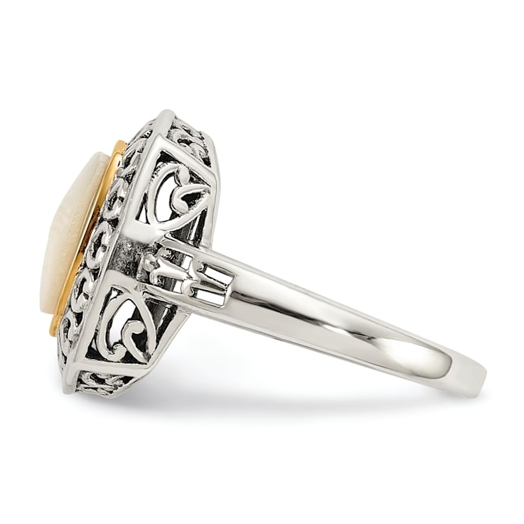 Sterling Silver with 14K Accent Antiqued Mother Of Pearl Ring