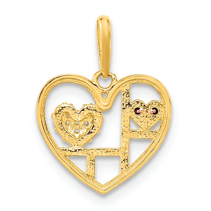 14K Two-tone Gold  Heart with Cubic Zirconia Pendant