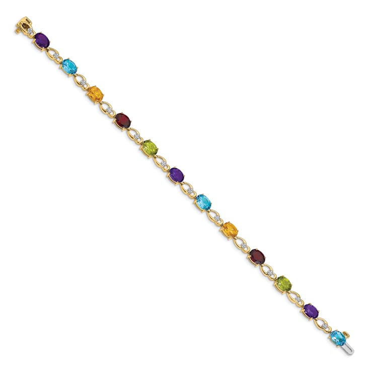 14k Yellow and White Gold with Rhodium Over 14k Yellow Gold Rainbow
Gemstone and Diamond Bracelet