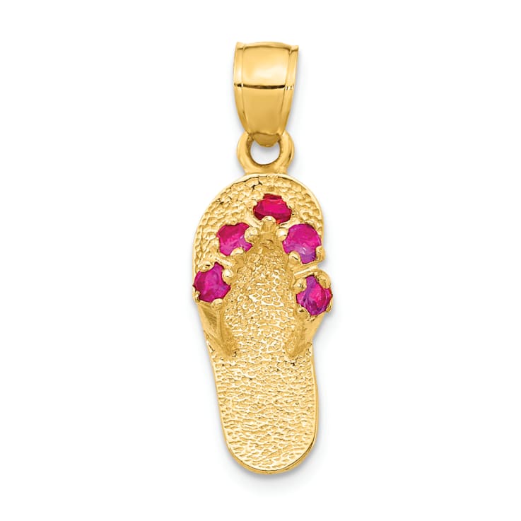 14k Yellow Gold Cubic Zirconia January Birthstone Flip Flop Pendant