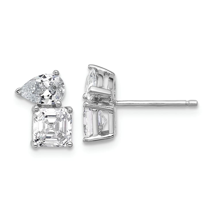 Rhodium Over Sterling Silver Polished Pear and Square Cubic Zirconia
Post Earrings