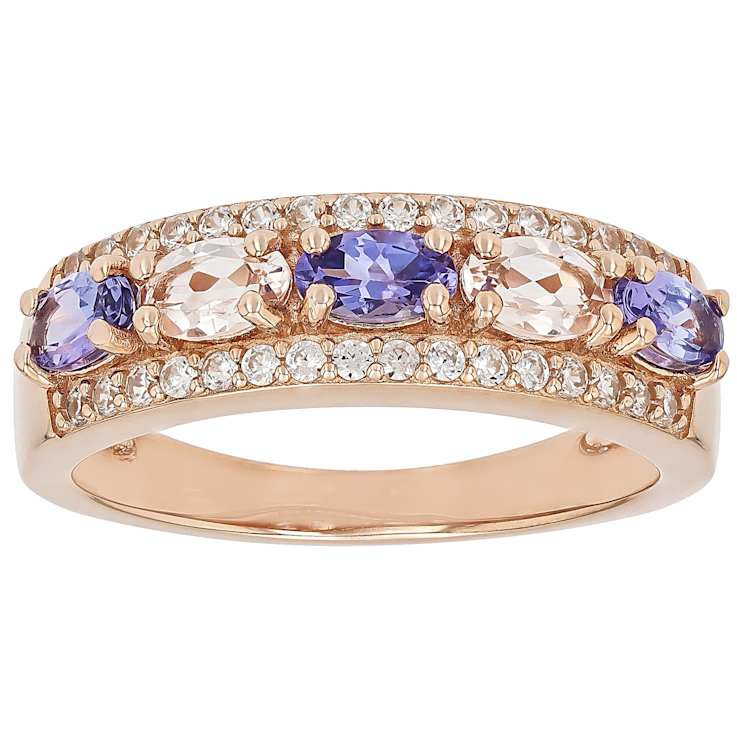 Morganite, Tanzanite And White Zircon Ring In 18K Rose Gold Over
Sterling Silver 1.40ctw