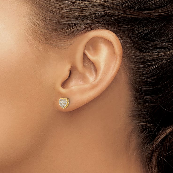 14k Yellow Gold and Rhodium Over 14k Yellow Gold 6mm Diamond Heart Stud Earrings