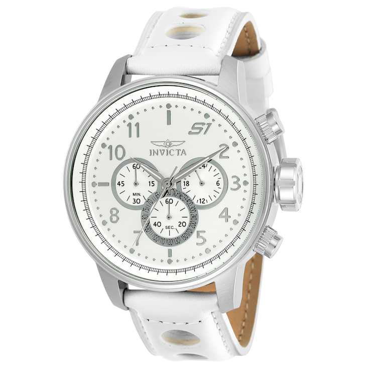 Invicta S1 Rally 48mm White Dial Leather Band Quartz Watch