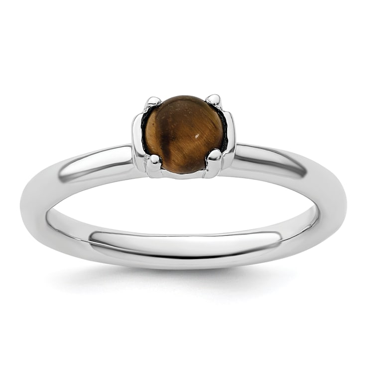 Rhodium Over Sterling Silver Stackable Expressions Tigers Eye Ring