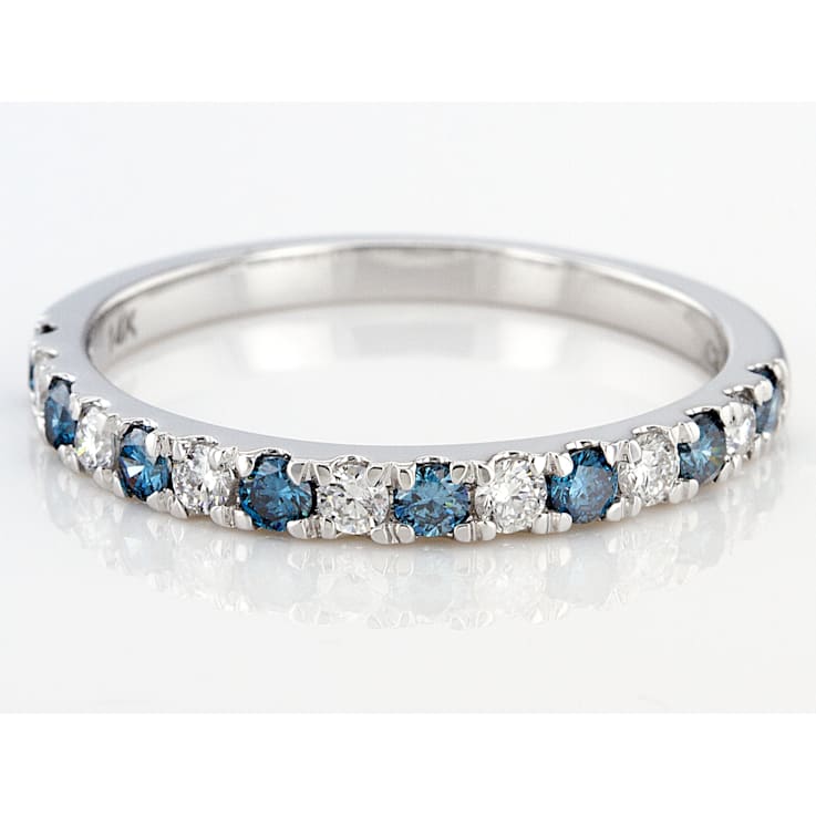 Blue And White Lab-Grown Diamond Band Ring In 14K White Gold 0.50ctw