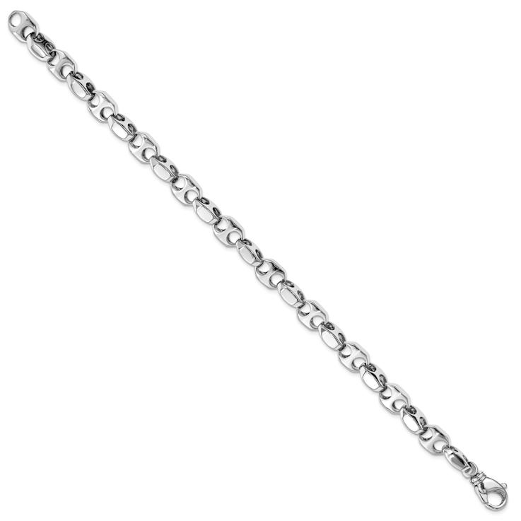 Rhodium Over 14k White Gold 7.2mm Hand-polished Fancy Link Bracelet