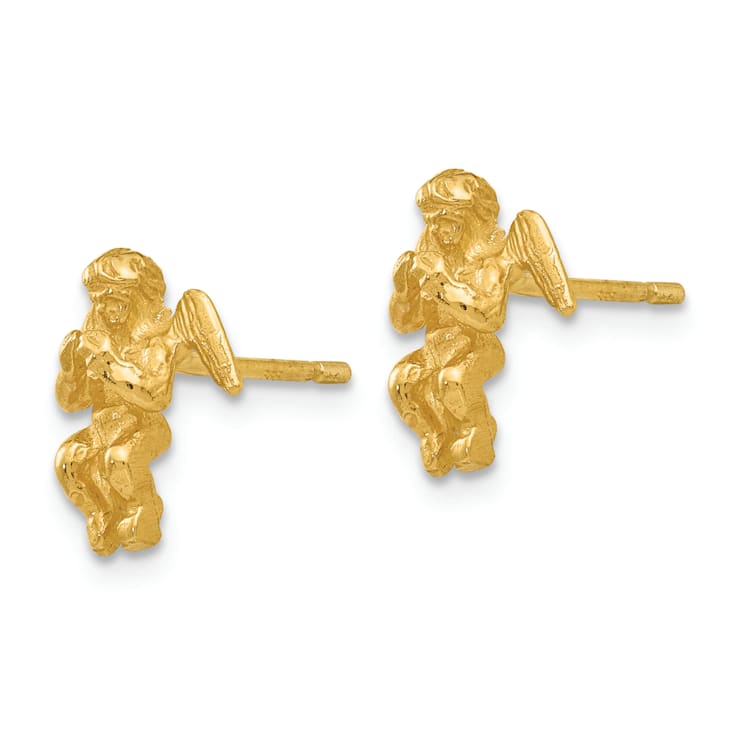 14k Yellow Gold Polished and Diamond-Cut Angel Stud Earrings