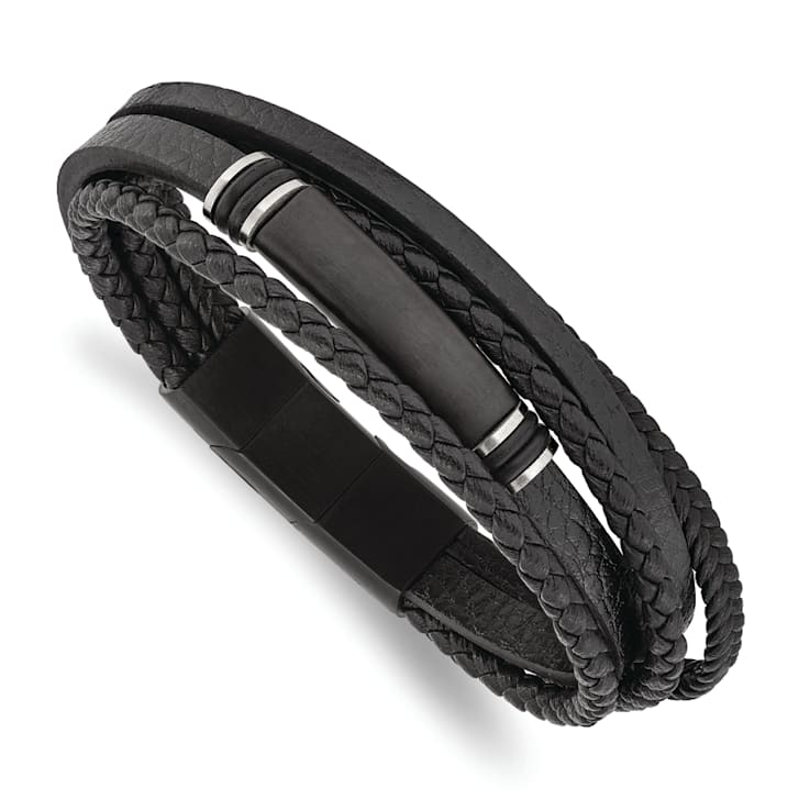 Black Rubber and Stainless Steel Brushed Black IP Plated 8-inch with
0.5-inch Extension Bracelet