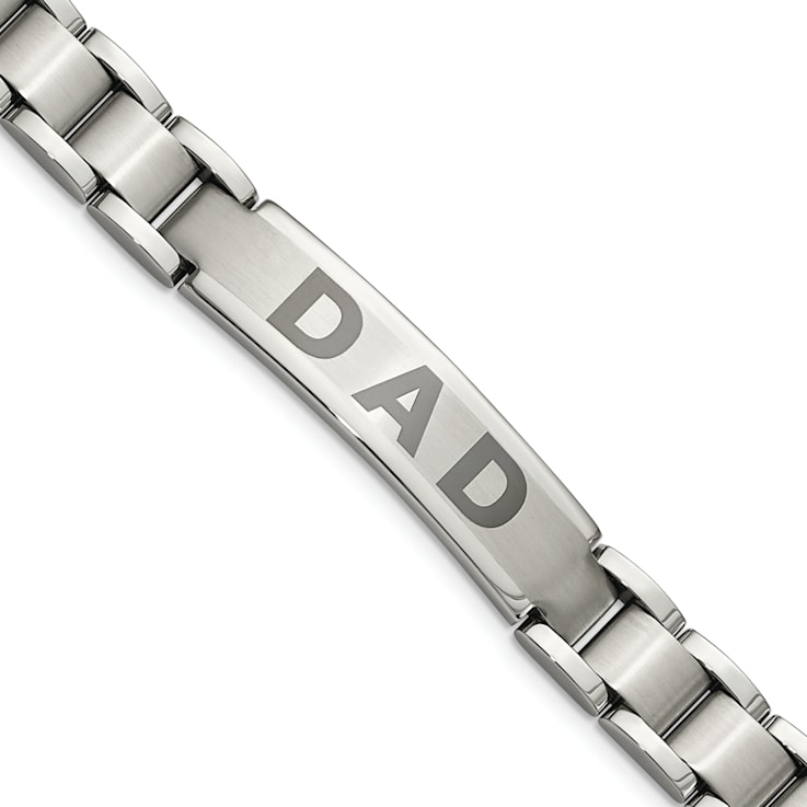 Stainless Steel Brushed and Polished Lasered DAD 8.75-inch Bracelet