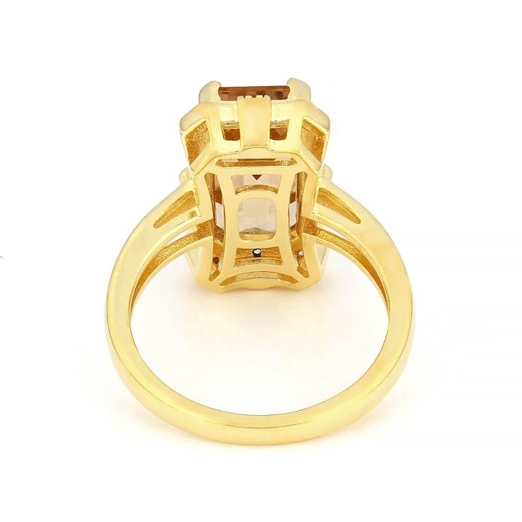 Champagne Quartz Rectangular Octagonal And White Zircon Ring In 18K Gold
Over Sterling Silver 3.93ctw