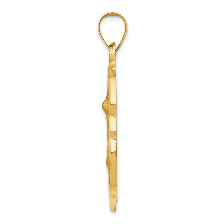 14K Yellow Gold Polished and Satin St. Michael Badge Medal Hollow Pendant