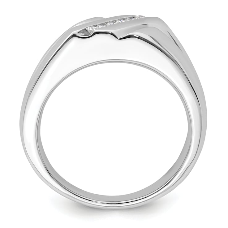 Rhodium Over 14K White Gold Lab Grown Diamond Men's Ring