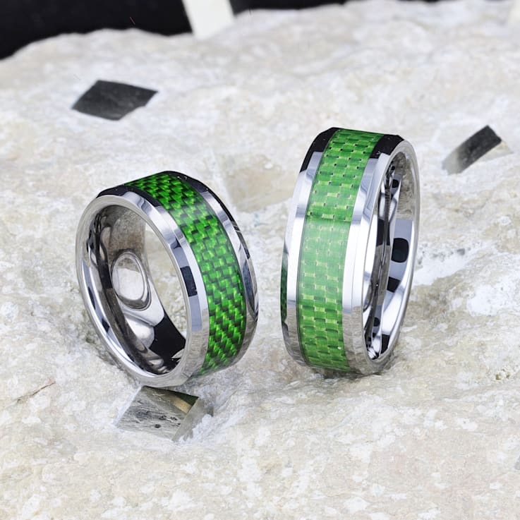 VERMONT Tungsten Wedding Band With Emerald Green Carbon Fiber Inlay 8mm