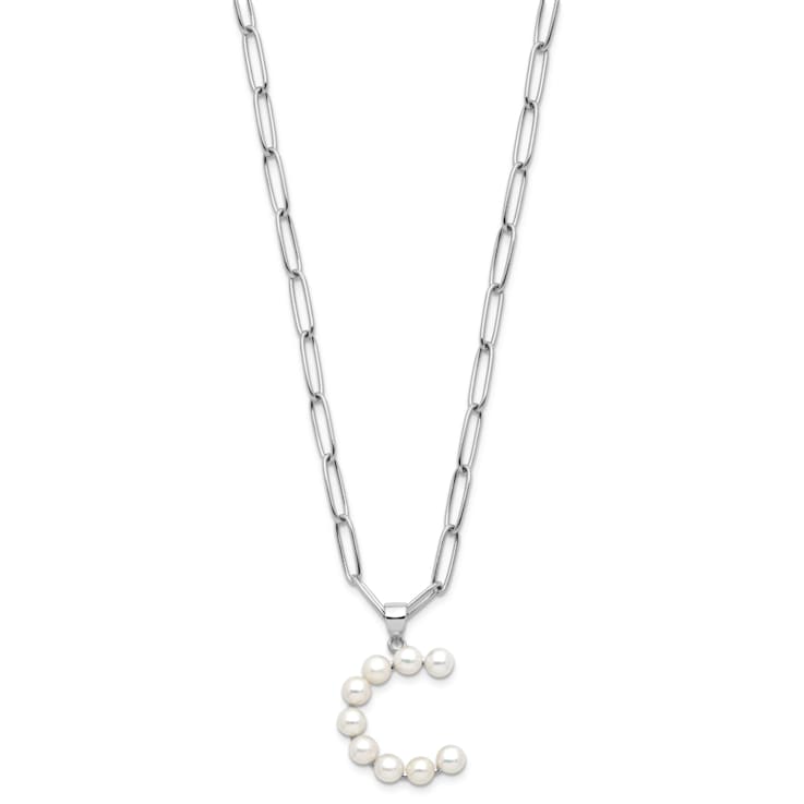 Rhodium Over Sterling Silver 3-5.5mm Freshwater Cultured Pearl LETTER C
18-inch Necklace