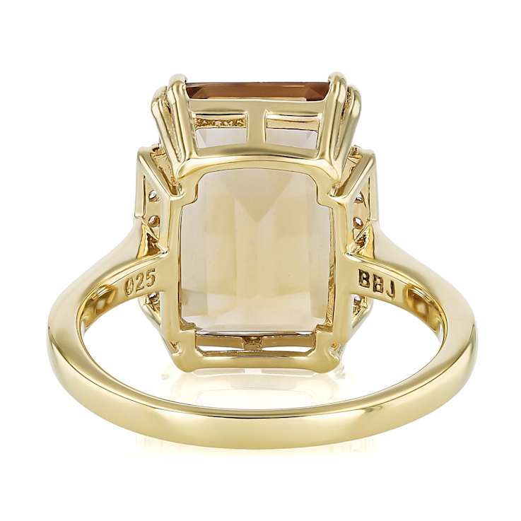 Champagne Quartz And White Zircon Ring In 18K Gold Over Sterling Silver 6.86ctw
