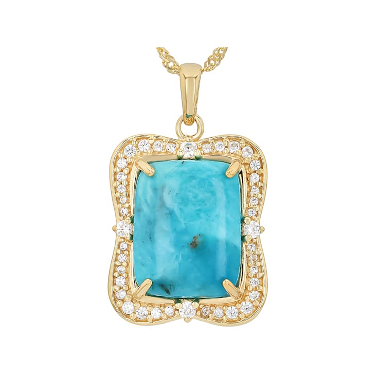 Turquoise And White Zircon Pendant Necklace In 18K Gold Over Sterling Silver