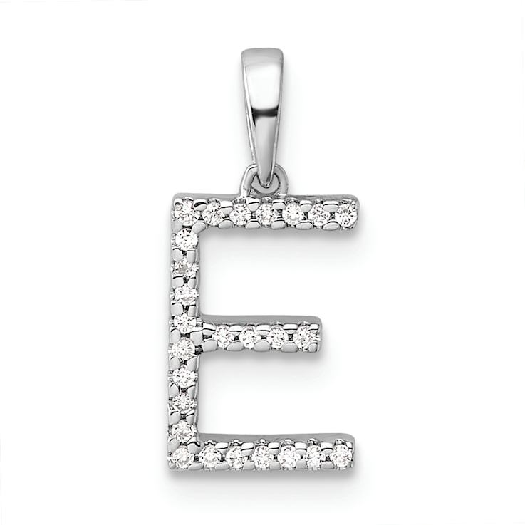 Rhodium Over 14k White Gold Diamond Letter E Initial Pendant