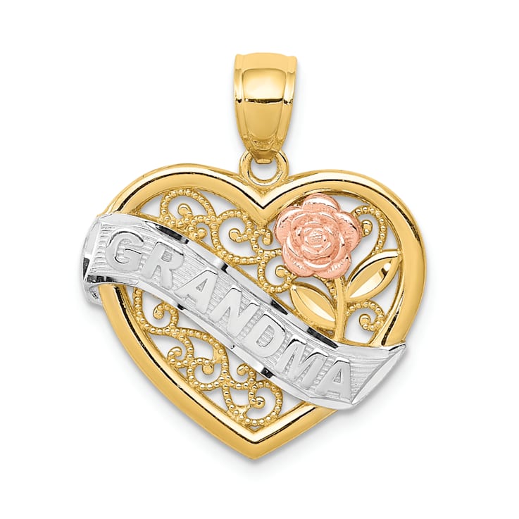 14k Tri-color Gold Polished Grandma Heart Pendant
