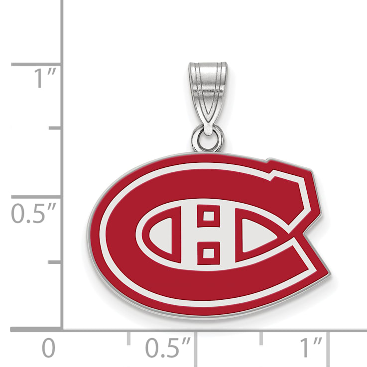 Rhodium Over Sterling Silver NHL LogoArt Montreal Canadiens Enamel Pendant