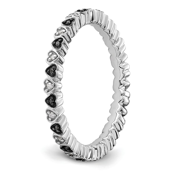 Sterling Silver Stackable Expressions Hearts Black and White Diamond
Ring 0.106ctw