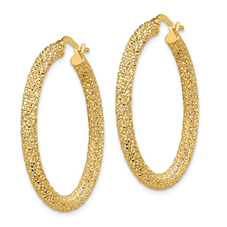 14k Yellow Gold Diamond-Cut 1 3/8" Hoop Earrings