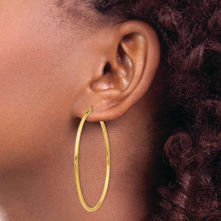 14k Yellow Gold Polished 2 3/16" Tube Hoop Earrings